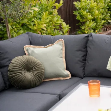 Caleb Corner Rattan Aluminium Lounge Dining Set with Bench & Stool - Gas Fire Pit Table