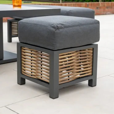Caleb Corner Rattan Aluminium Lounge Dining Set with Bench & Stool - Gas Fire Pit Table