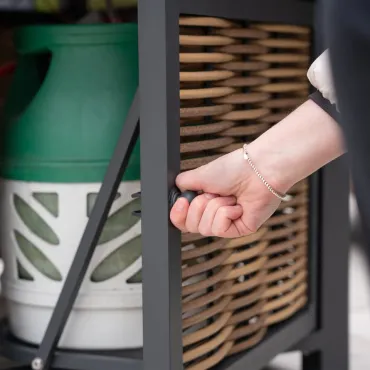 Caleb Corner Rattan Aluminium Lounge Dining Set with Bench & Stool - Gas Fire Pit Table