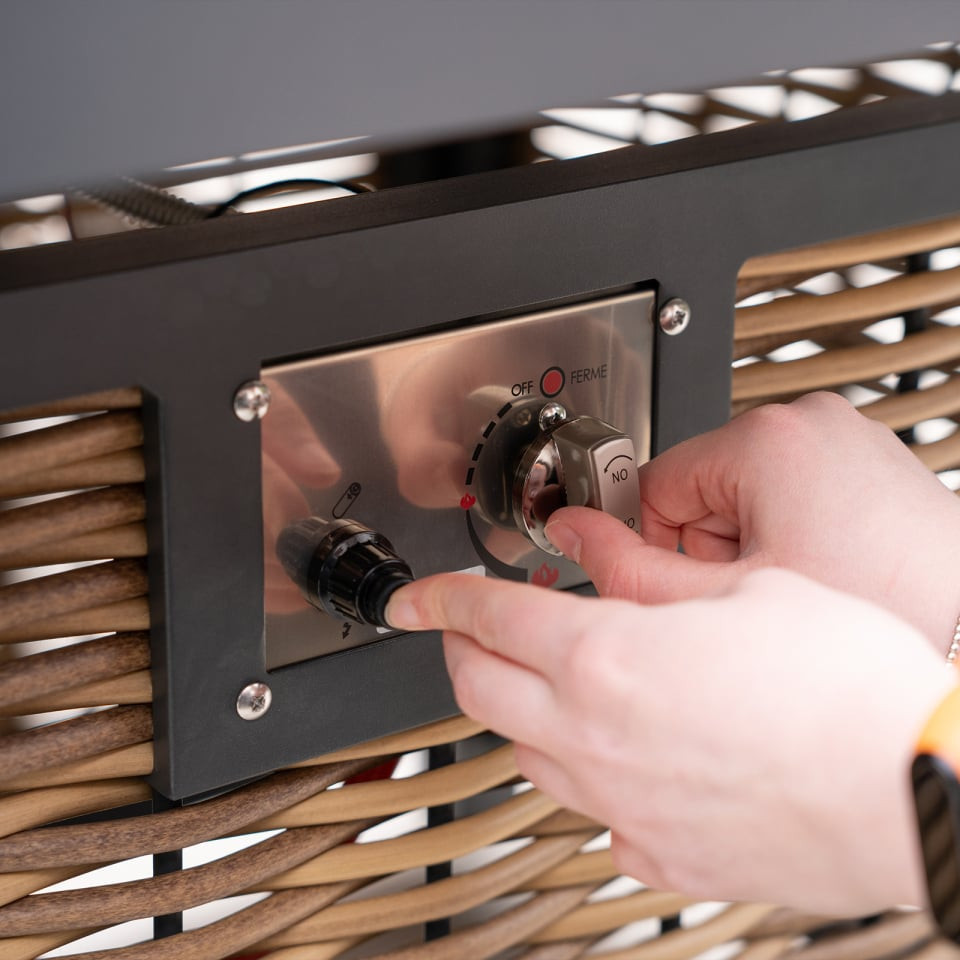 Caleb Corner Rattan Aluminium Lounge Dining Set with Bench & Stool - Gas Fire Pit Table