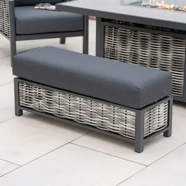 Caleb 3 Seater Rattan Aluminium Lounge Dining Set with 2 Armchairs and Bench - Gas Fire Pit Table