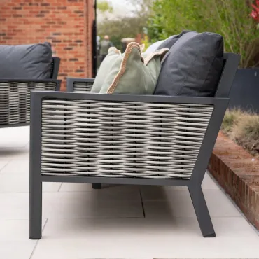 Caleb 3 Seater Rattan Aluminium Lounge Dining Set with 2 Armchairs and Bench - Gas Fire Pit Table