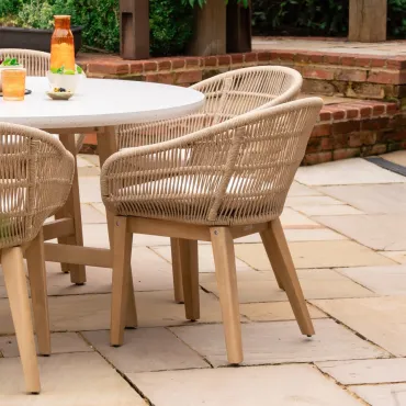 Madison 6 Seat Dining Acacia Wood Rope Dining Set - Round Table  - 3