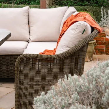 Isabella Corner Rattan Dining Set with 2 Stools - Rising Table