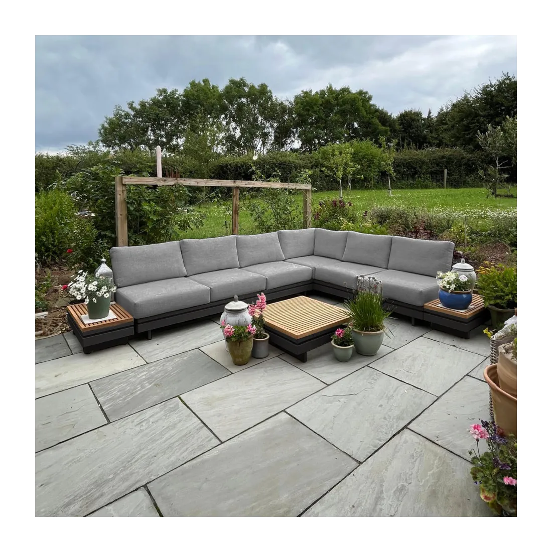 Bryson Aluminium Wood Large Corner Sofa Lounging Set - 1 Bryson Aluminium Wood Large Corner Sofa Lounging Set - 1