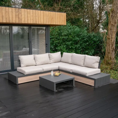 Lyon Aluminium Wood Look Corner Sofa Lounging Set  - 2