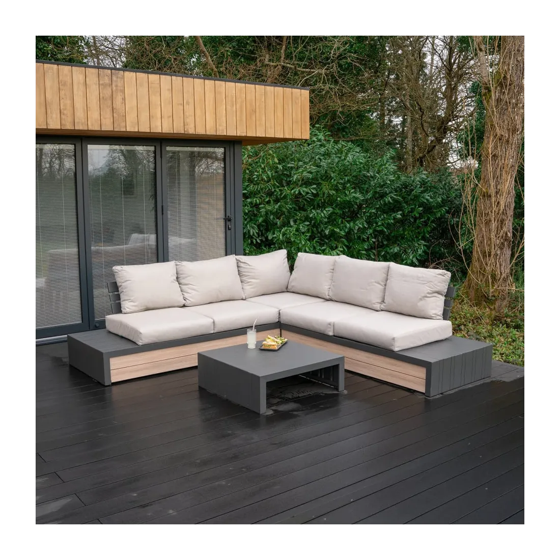 Lyon Aluminium Wood Look Corner Sofa Lounging Set  - 2