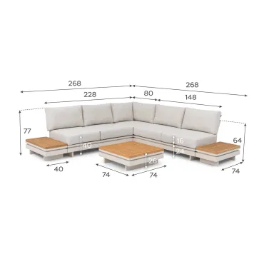 Bryson Aluminium Wood Corner Sofa Lounging Set