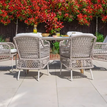 Fleur 6 Seat Rope Aluminium Wood Look Dining Set - Oval Table