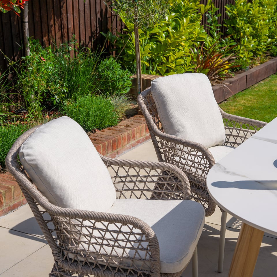 Fleur 6 Seat Rope Aluminium Wood Look Dining Set - Oval Table