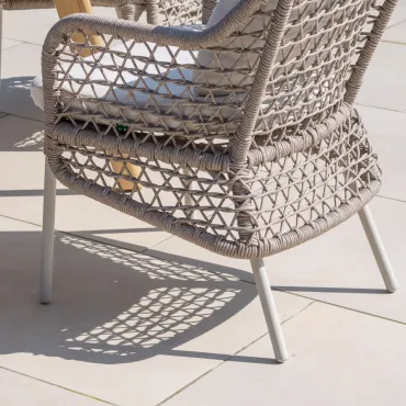 Fleur 6 Seat Rope Aluminium Wood Look Dining Set - Oval Table