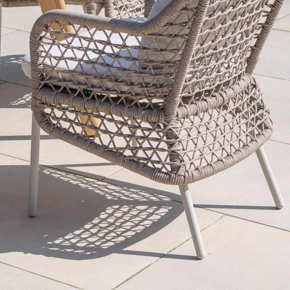 Fleur 6 Seat Rope Aluminium Wood Look Dining Set - Oval Table