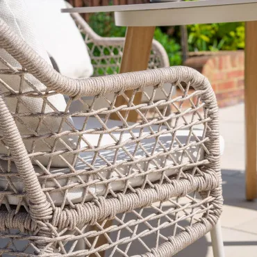 Fleur 6 Seat Rope Aluminium Wood Look Dining Set - Oval Table