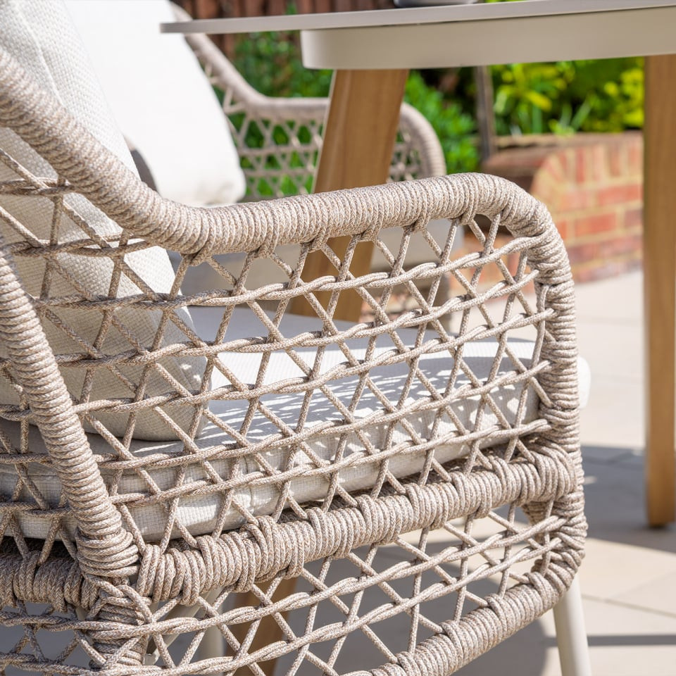 Fleur 6 Seat Rope Aluminium Wood Look Dining Set - Oval Table