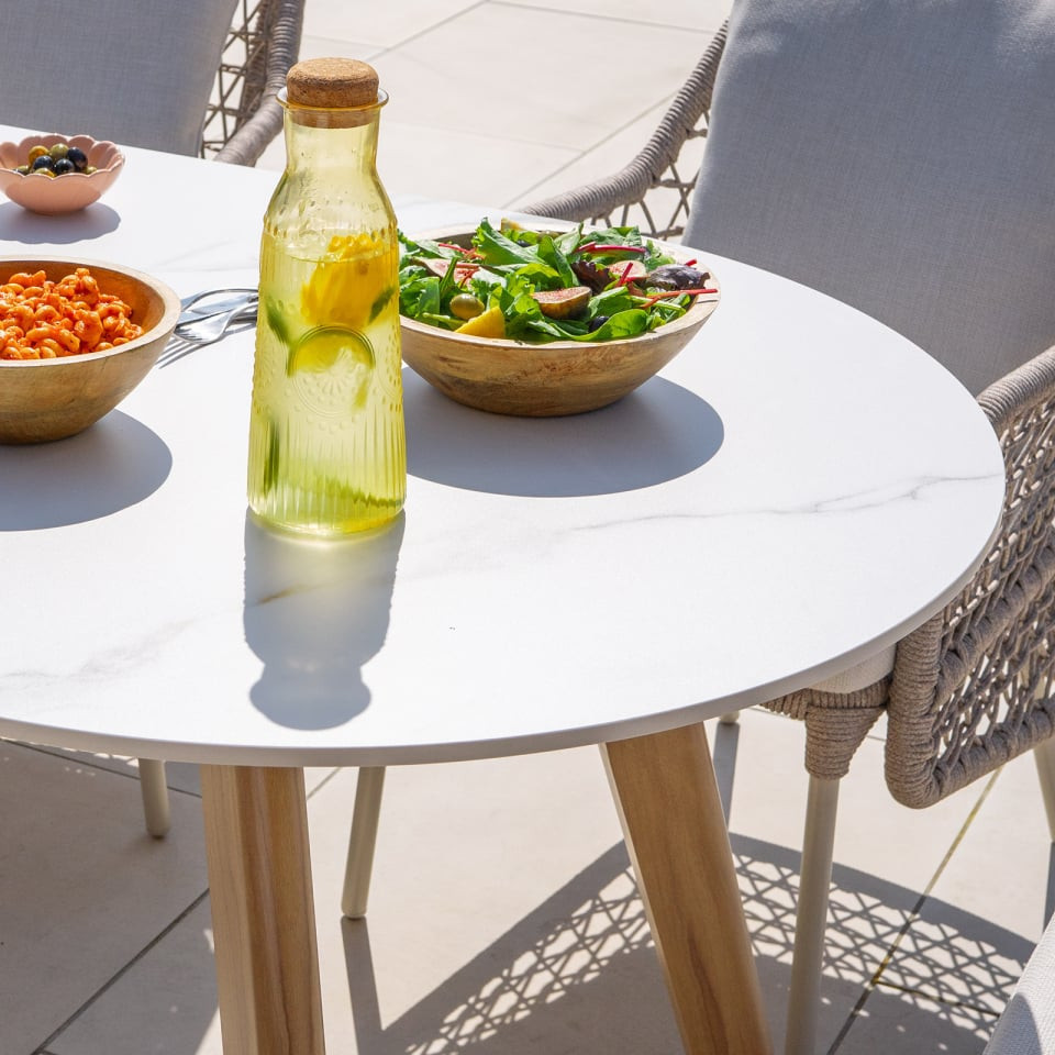 Fleur 6 Seat Rope Aluminium Wood Look Dining Set - Oval Table