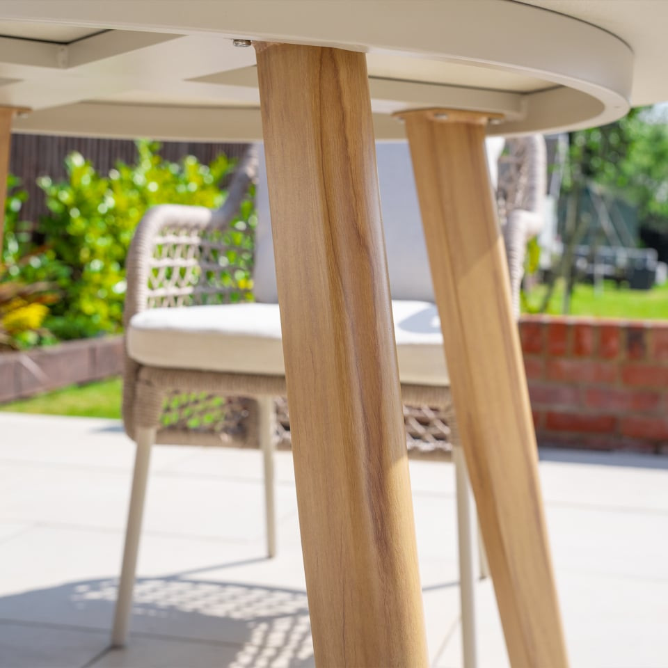 Fleur 6 Seat Rope Aluminium Wood Look Dining Set - Oval Table