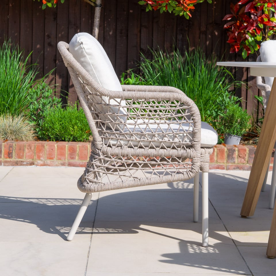 Fleur 6 Seat Rope Aluminium Wood Look Dining Set - Oval Table