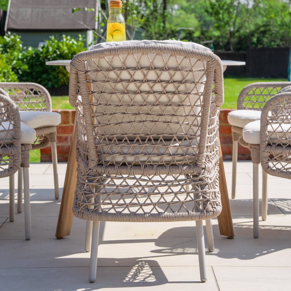 Fleur 6 Seat Rope Aluminium Wood Look Dining Set - Oval Table