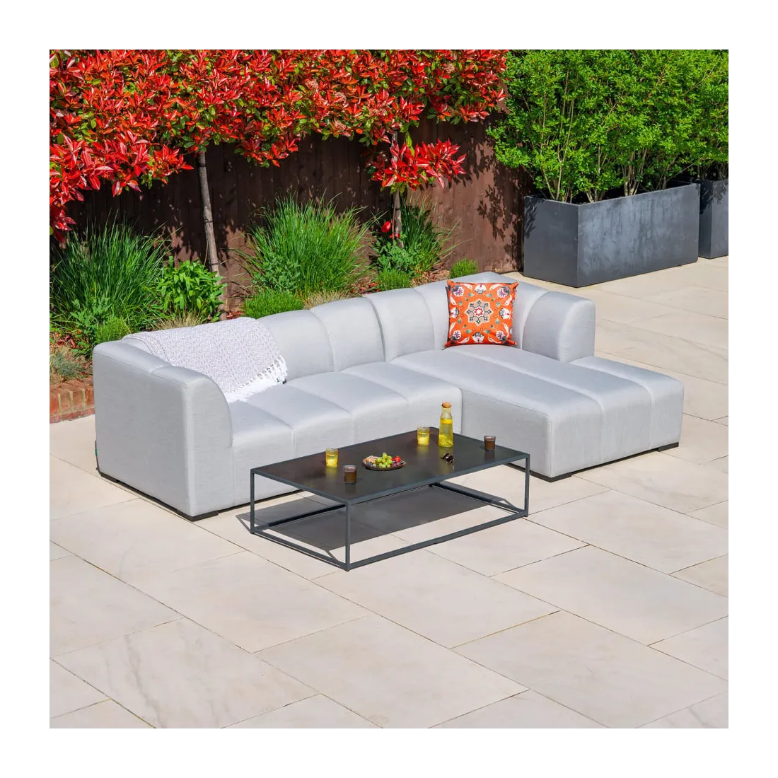 Zeus All Weather Fabric Aluminium 3 Seater Chaise Sofa Lounging Set  - 2