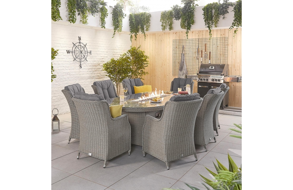 Thalia 6 Seat Oval Dining Set Firepit, Patio Dining Set With Fire Pit Canada