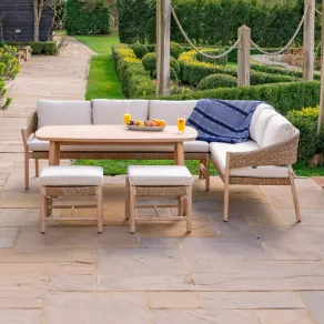 Hailey Corner Rattan Wood Set with 2 Stools