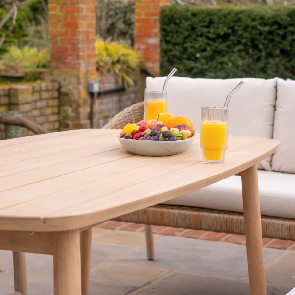 Hailey Corner Rattan Wood Set with 2 Stools