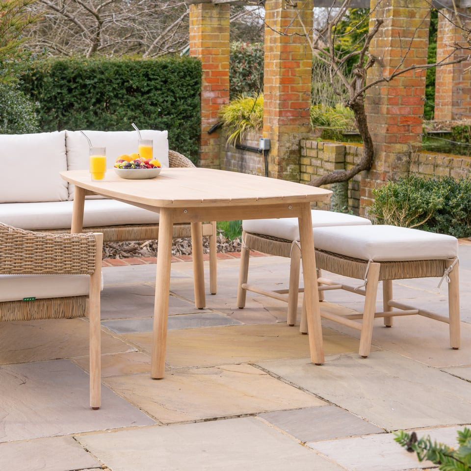 Hailey Corner Rattan Wood Set with 2 Stools