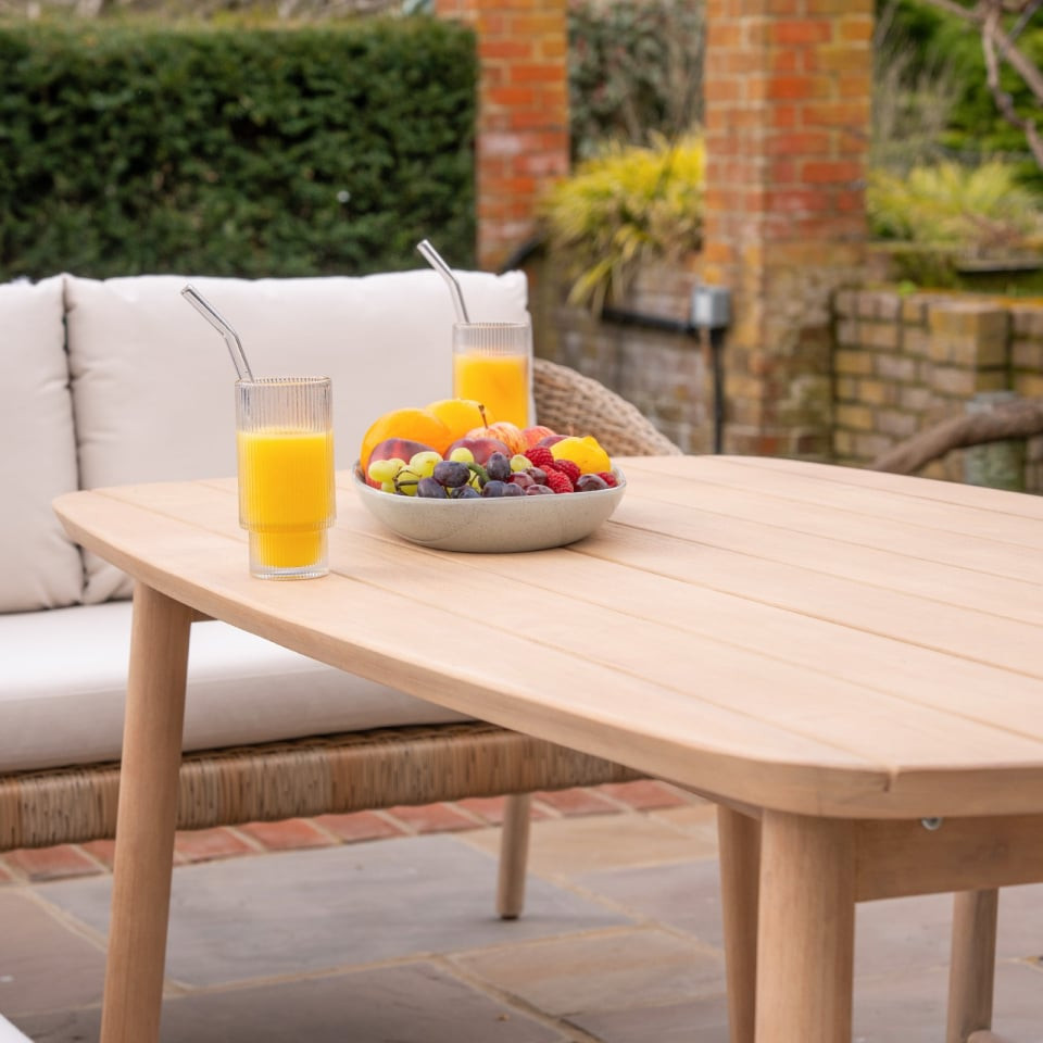 Hailey Corner Rattan Wood Set with 2 Stools