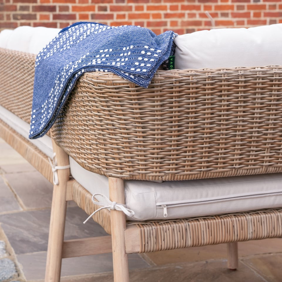 Hailey Corner Rattan Wood Set with 2 Stools