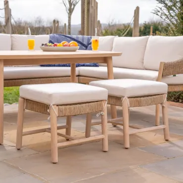 Hailey Corner Rattan Wood Set with 2 Stools