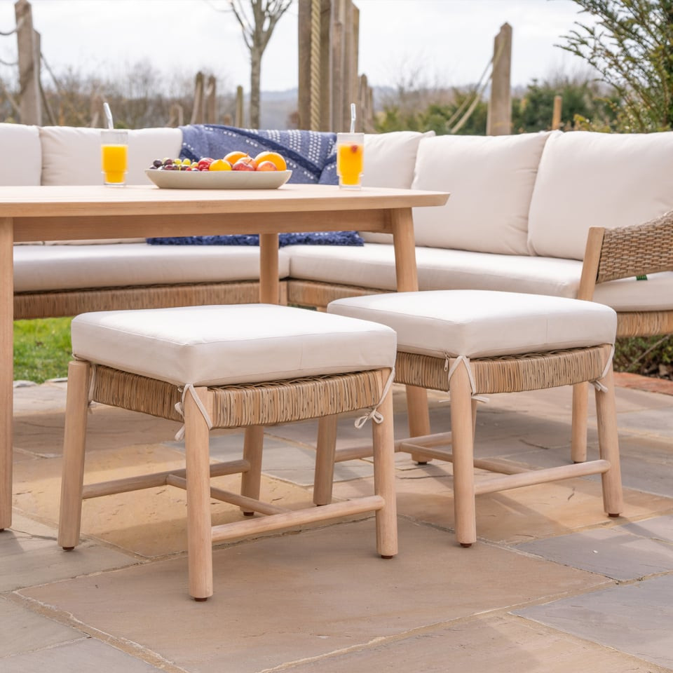 Hailey Corner Rattan Wood Set with 2 Stools