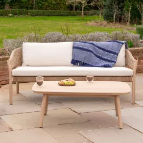 Hailey Rattan Wood 2 Seater Sofa Lounging Set