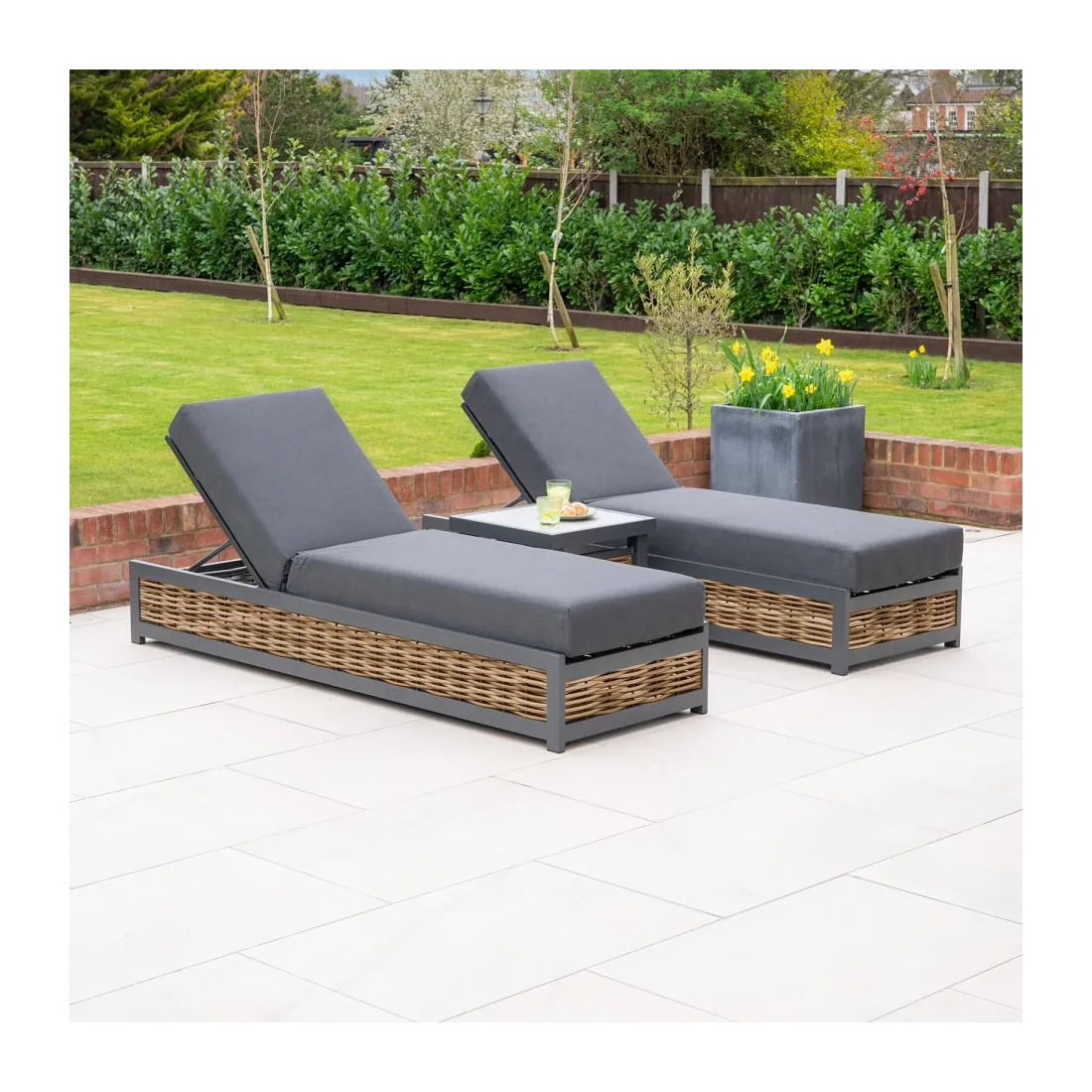 Caleb Rattan Aluminium Sun Lounger - 2 Caleb Rattan Aluminium Sun Lounger - 2