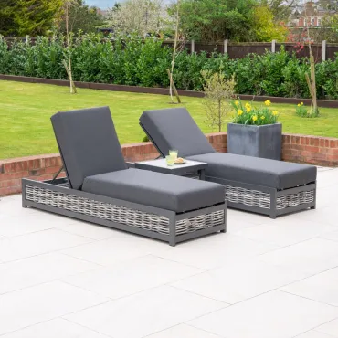 Caleb Rattan Aluminium Sun Lounger Set of 2