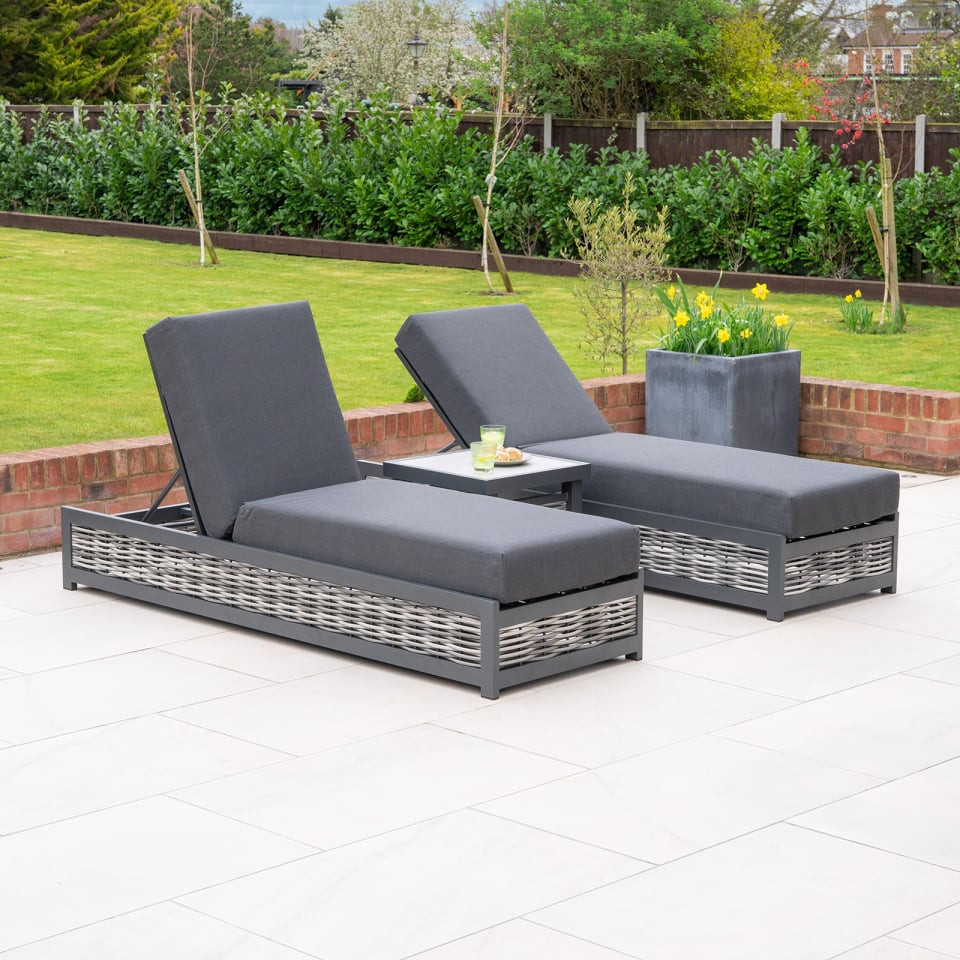 Caleb Rattan Aluminium Sun Lounger Set of 2