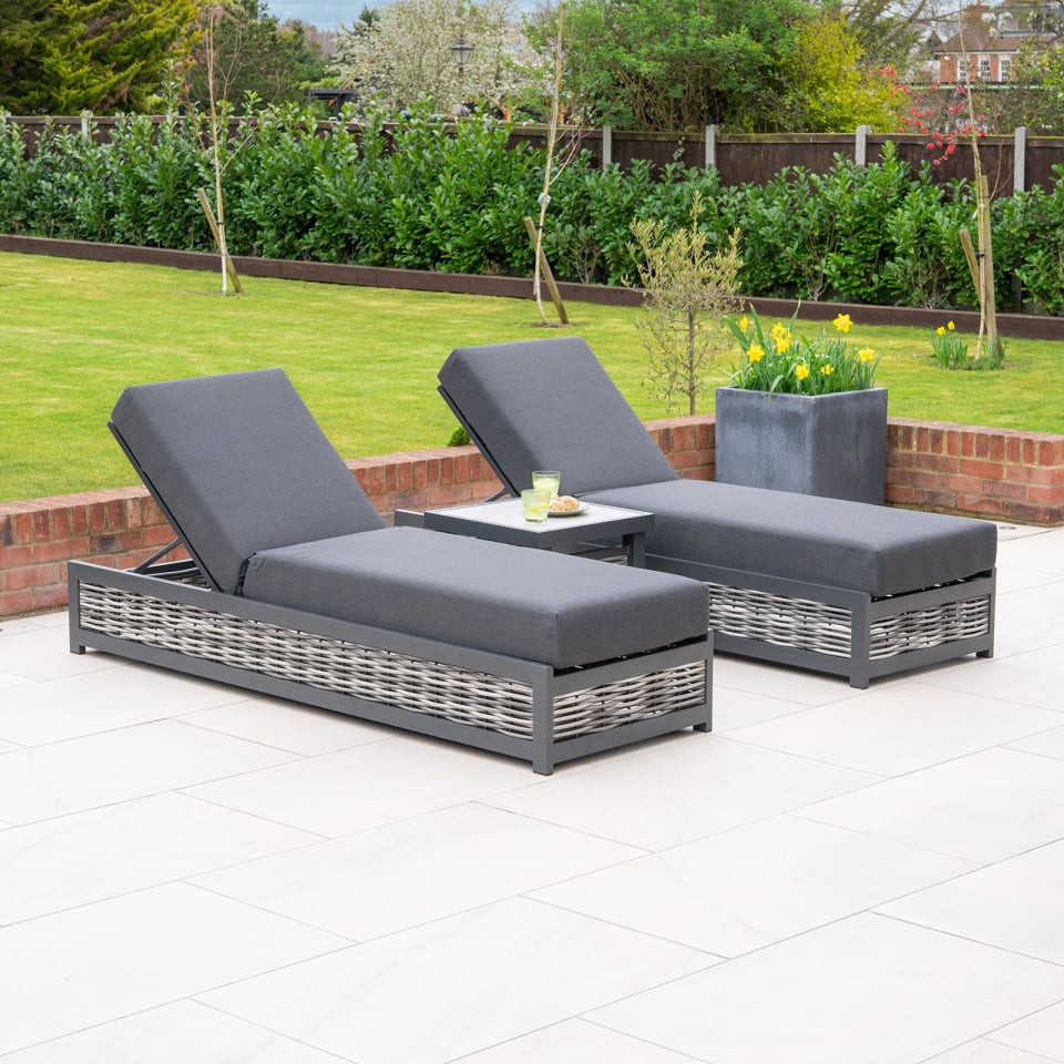 Caleb Rattan Aluminium Sun Lounger Set of 2