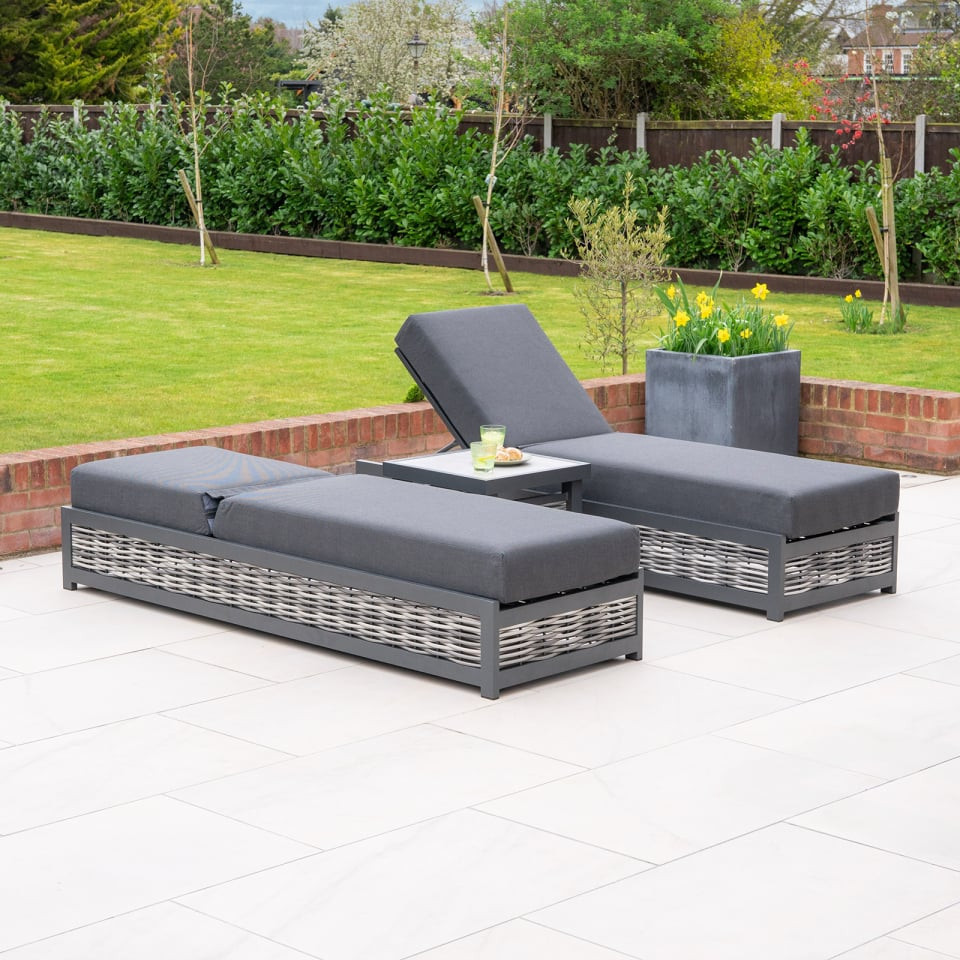 Caleb Rattan Aluminium Sun Lounger Set of 2
