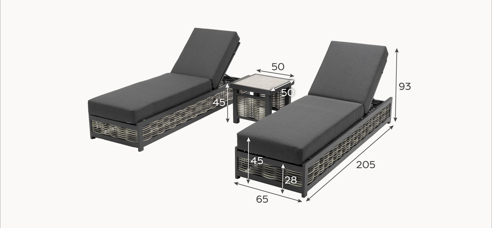 Caleb Rattan Aluminium Sun Lounger Set of 2