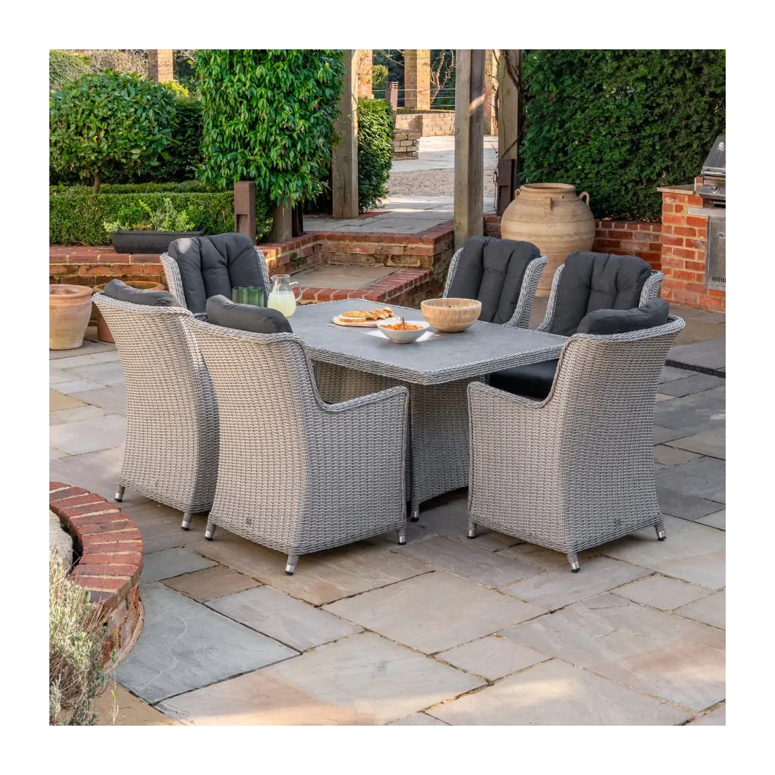 Talia 6 Seat Rattan Dining Set - Rectangular Gas Fire Pit Table - 11 Talia 6 Seat Rattan Dining Set - Rectangular Gas Fire Pit Table - 11