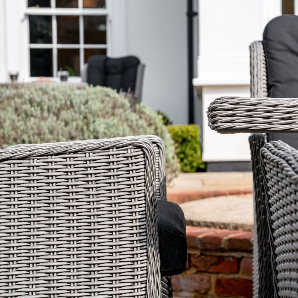 Talia 6 Seat Rattan Dining Set - Rectangular Gas Fire Pit Table