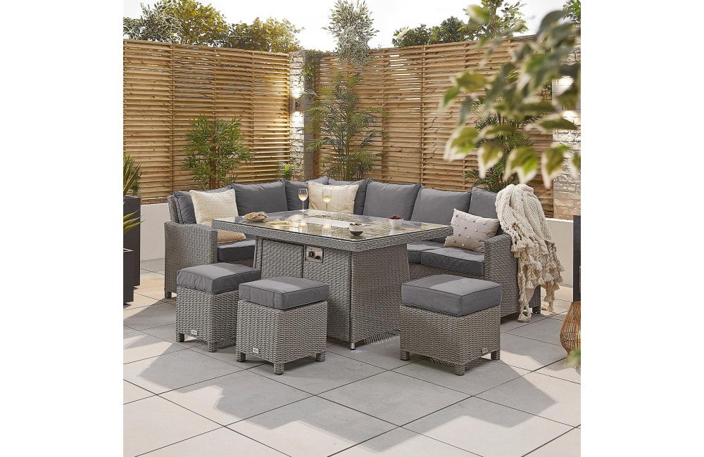 Ciara Left Corner Sofa Set With Firepit, Outdoor Table With Fire Pit In The Middle