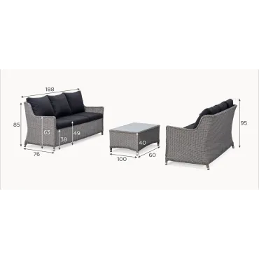Talia Rattan 3 Seater Sofa Suite Lounging Set