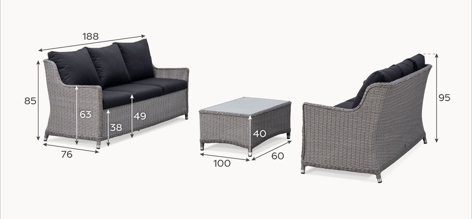 Talia Rattan 3 Seater Sofa Suite Lounging Set