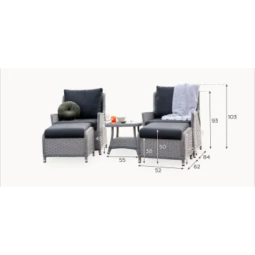 Talia Rattan Grande 5 Piece Reclining Lounging Set