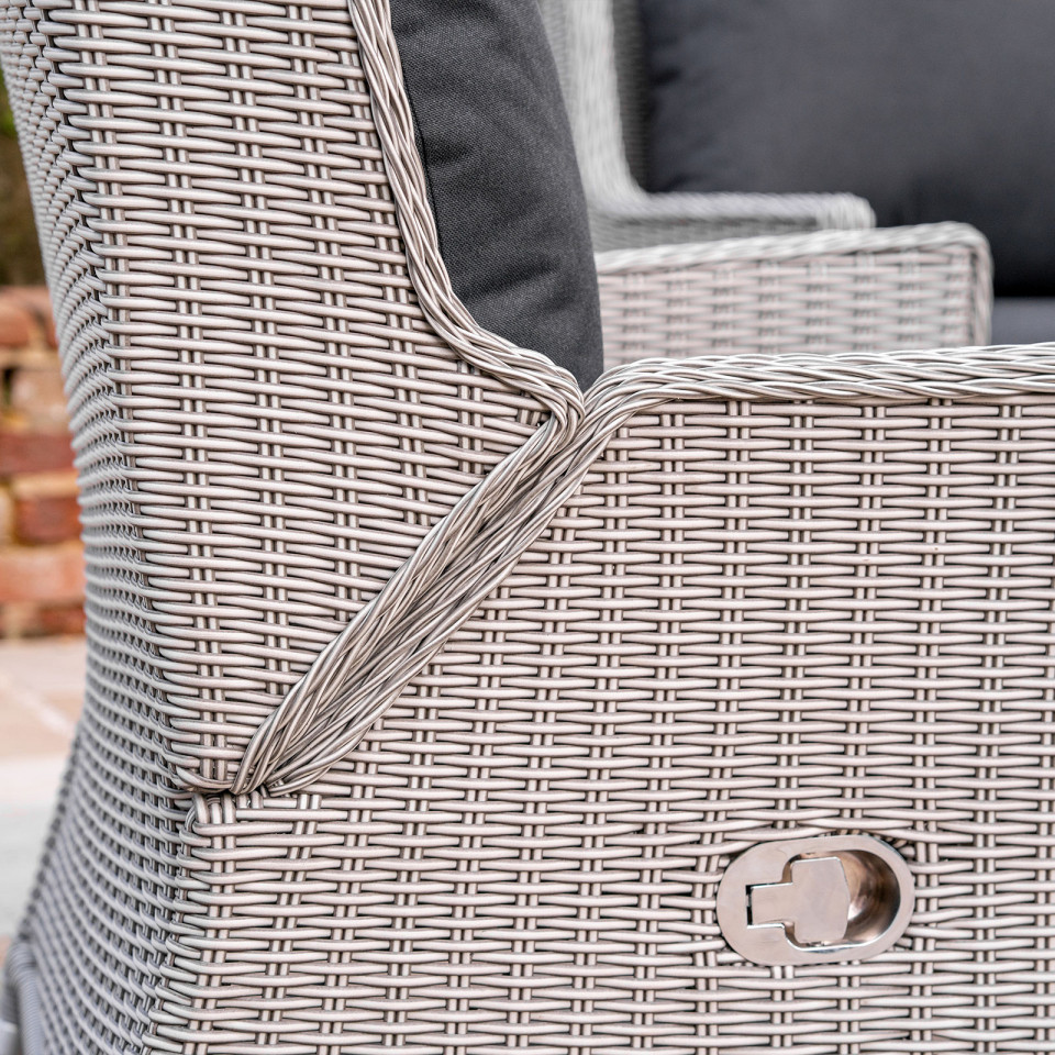 Talia 3 Seater Grande Rattan Dining Set with 2 Reclining Armchairs & Bench - Rising Table