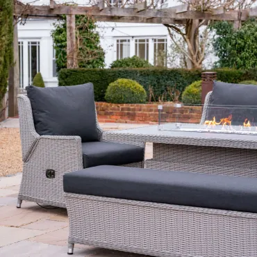 Talia 3 Seater Grande Rattan Lounge Dining Set with 2 Reclining Armchairs and Bench - Rising Gas Fire Pit Table  - 6