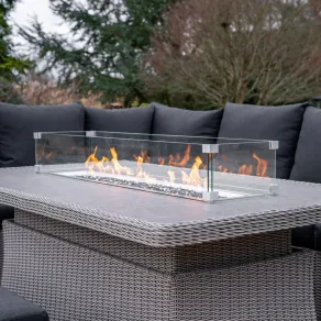 Talia Grande Corner Rattan Dining Set - Reclining Armchair & Bench - Rising Gas Fire Pit Table