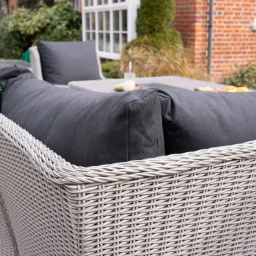 Talia Grande Corner Rattan Dining Set with Reclining Armchair & Bench - Rising Gas Fire Pit Table
