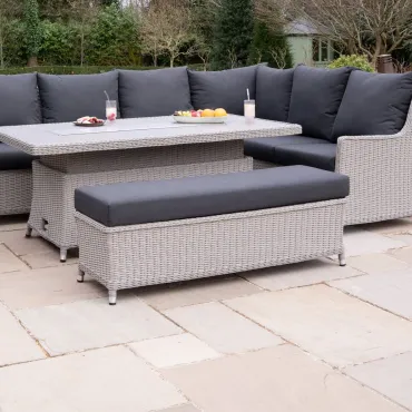 Talia Grande Corner Rattan Dining Set with Reclining Armchair & Bench - Rising Gas Fire Pit Table