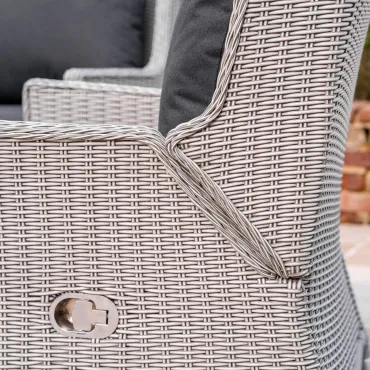 Talia Grande Corner Rattan Dining Set with Reclining Armchair & Bench - Rising Gas Fire Pit Table